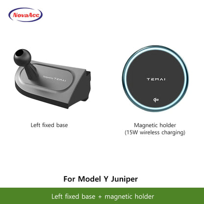 NovaAcc Magnetic Wireless Charging Mount For Tesla Model Y Juniper Model 3 Highland 2024-2026 Left Right Rudder Car Phone Holder