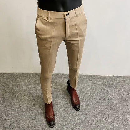 Men Suit Pants Hombre Pantalones 2026 Spring Stretch Slim Formal Trousers for Men Fashion Casual Stripe Dress Pants Men Clothing