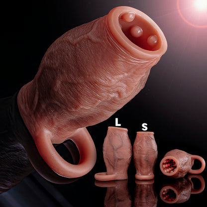 Open-Head Penis Sleeve with Round Granular Beads Dots-Silicone Male Delay Lock Sperm Ejaculation Reusable Cock Extender Sex Toy