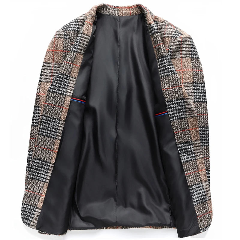 Blazer  New Stylish and Slimming Middle-aged Business Casual Checkered Wedding Banquet Host Men Outdoor Performance Blazer 2026