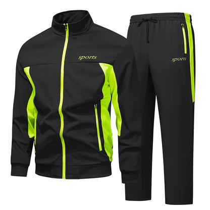 Men's Spring Autumn Track Suit 2 Piece Set Stand Collar Jacket with Pants Casual Sports Running Outfit Matching Athletic Wear