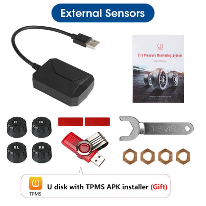 JMCQ USB Android TPMS Tire Pressure Monitoring System Display Alarm System Internal External 5 Sensors For Car Navigation Radio