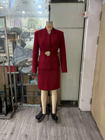European and American style 2026 spring new women's clothing irregular belt buckle herringbone diagonal suit skirt set