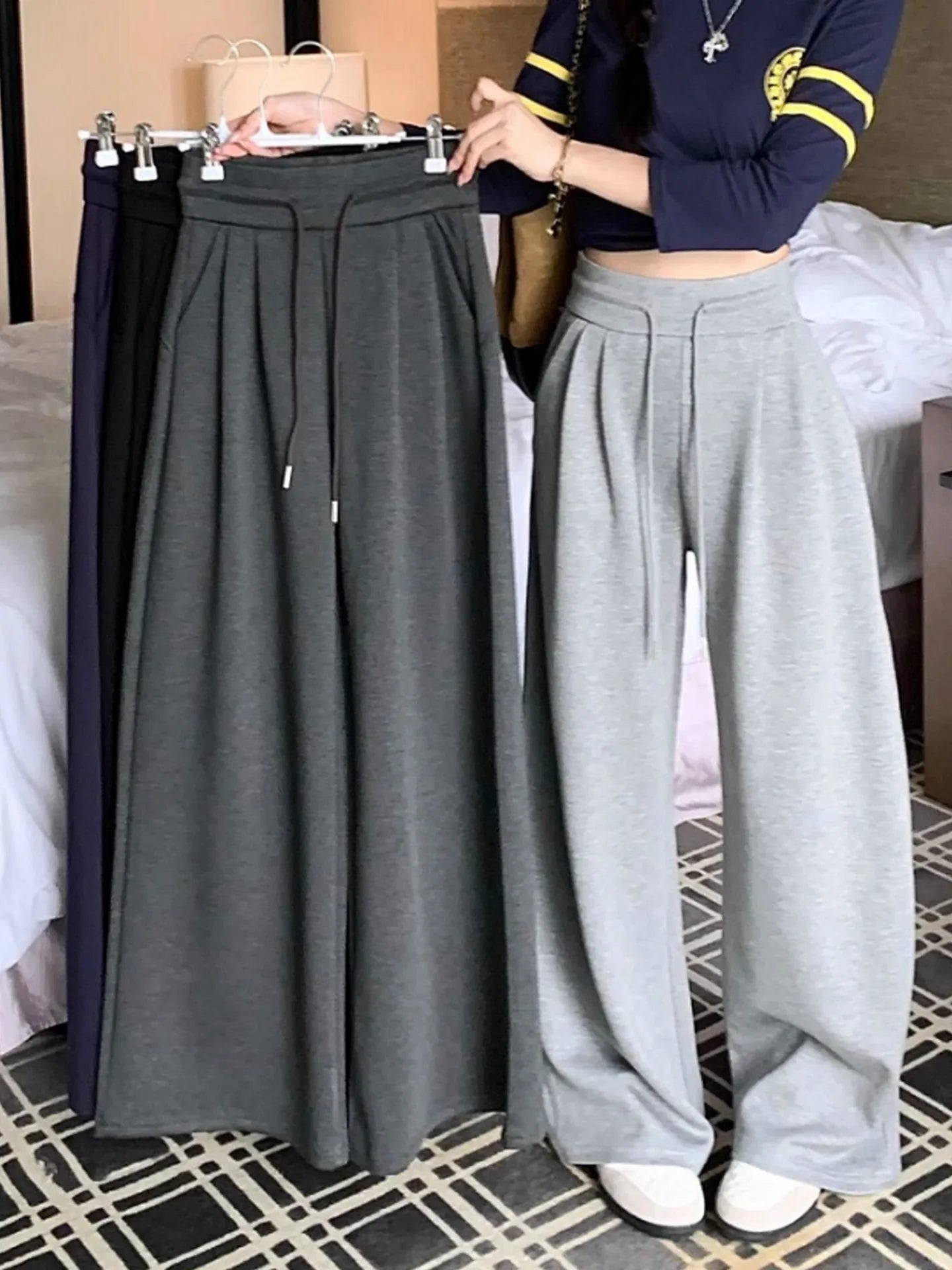 High Waist Wide Leg Sport Pants Women Loose Lazy Style Spring Autumn Casual Straight Long Trousers Comfortable High Waist