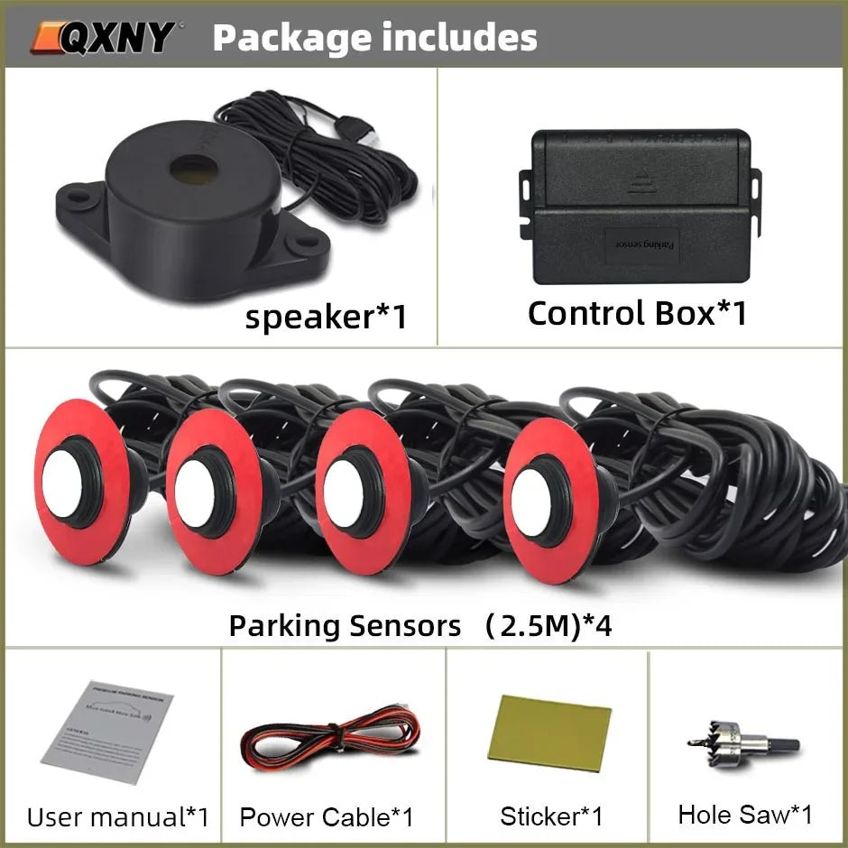 Flush Mount 4 Probe Reverse Parking Sensor Adjustable Depth Bumper Backup Radar System with Distance Alert  Aid