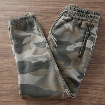 Autumn and Winter American Retro Thickened Velvet Camouflage Sweatpants Men's Fashion Drawstring Sports Casual Ankle-tied Pants