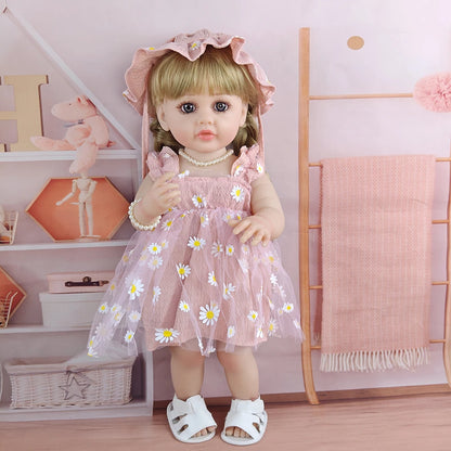 1pcs 55cm Realistic Reborn Baby Doll Soft Vinyl Body Long Blonde Hair Simulation Dolls Girl Toddler Companion Toy Festival Gift
