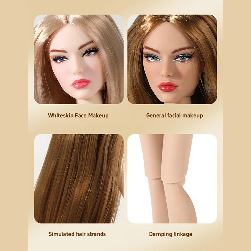New 32cm 2nd Gen Supermodel Doll Nylon Hair Fashion Freckle Make-up 14 Joints Fair/dark Skin 1/6 Female Doll Collectible Gifts