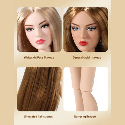 New 32cm 2nd Gen Supermodel Doll Nylon Hair Fashion Freckle Make-up 14 Joints Fair/dark Skin 1/6 Female Doll Collectible Gifts