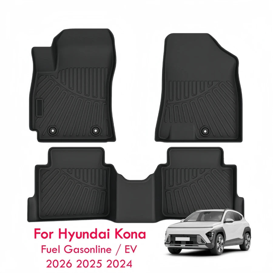 For Hyundai Kona 2026 2025 2024 Car Floor Mats Kona Fuel Gasonline EV Heavy Duty TPE Floor Liners & Cargo Backrest Mat