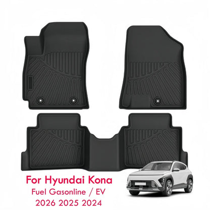 For Hyundai Kona 2026 2025 2024 Car Floor Mats Kona Fuel Gasonline EV Heavy Duty TPE Floor Liners & Cargo Backrest Mat