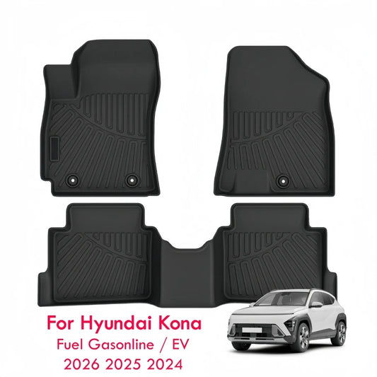 For Hyundai Kona 2026 2025 2024 Car Floor Mats Kona Fuel Gasonline EV Heavy Duty TPE Floor Liners & Cargo Backrest Mat
