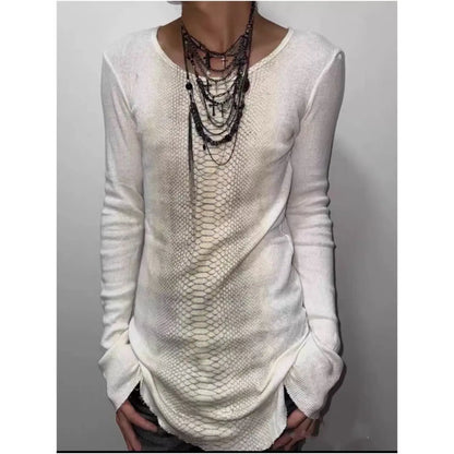 Retro Vintage Long Sleeve T-Shirt Snake Print Punk Rock Subculture Y2K Visual Style Couple's Slim Fit round Neck Top