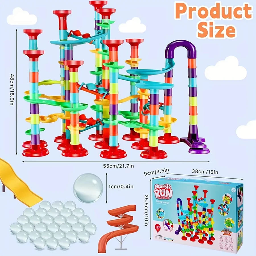 Construction Marble Run Race Track Building DIY Blocks Kids 3D Maze Ball Roll Toys Children Christmas Gift 45/93/113/142pcs Set
