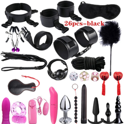 Sexy leather BDSM plush bondage bundle set blindfold handcuffs whip sex toys for women Nipple clip butt plug Exotic sex toys
