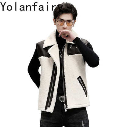 YOLANFAIRY Wool Real Leather Jacket Men Sheepskin Natural Fur Coats Winter Vest Short Thickened Warm Mens Clothes Куртка Мужская