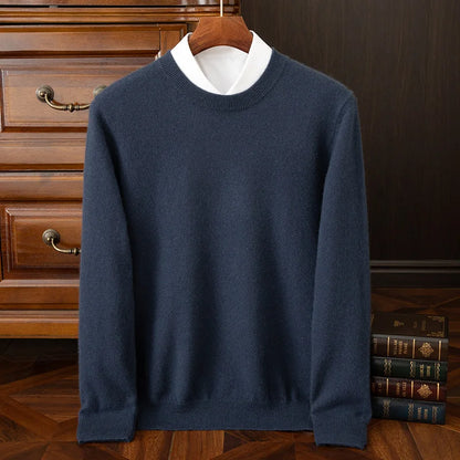 100% cashmere men's pullover business casual solid color knitted sweater loose Pull round neck Tops basic versatile Jumper