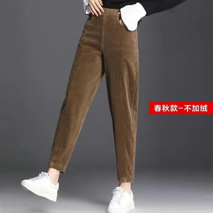 Thiened Fce Lined Corduroy Straight Leg Pants for Mom High Waist Korean Sle Commute Faion Winter Casual Trousers