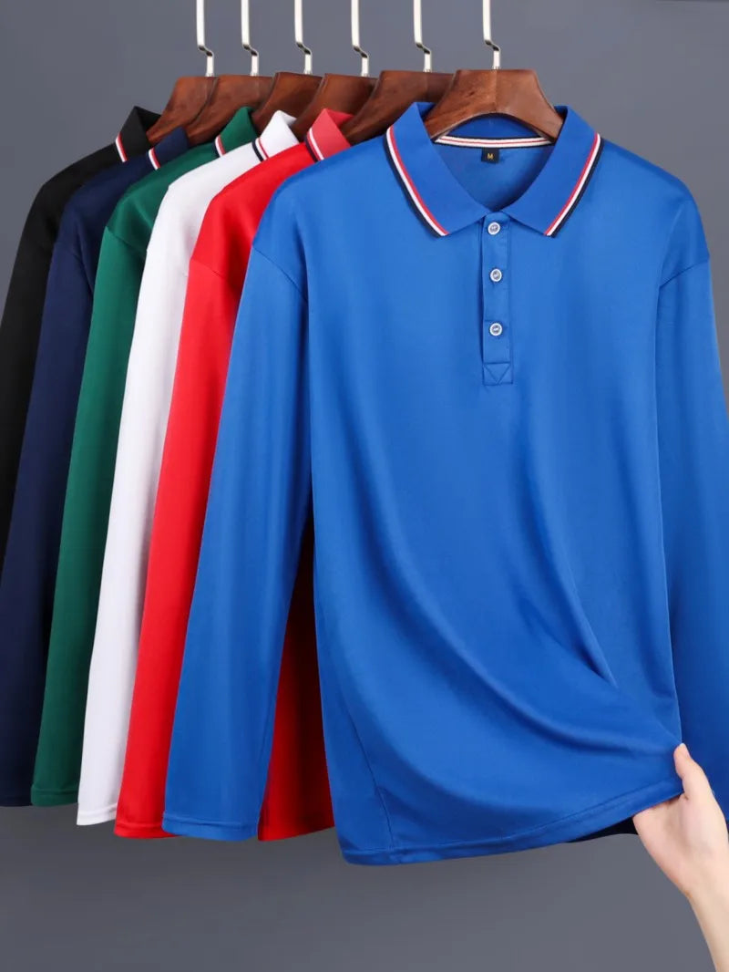 New Men's Business Casual Long Sleeved Shirt Solid Color Formal Polo Shirt Fashionable Breathable Comfortable Versatile Work Top