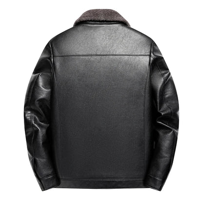 Add Fleece and Thickening Winter Dad Leather Jacket for Middle-aged Grandpa Fur Collar Middle-aged Men's Coat for Warmth
