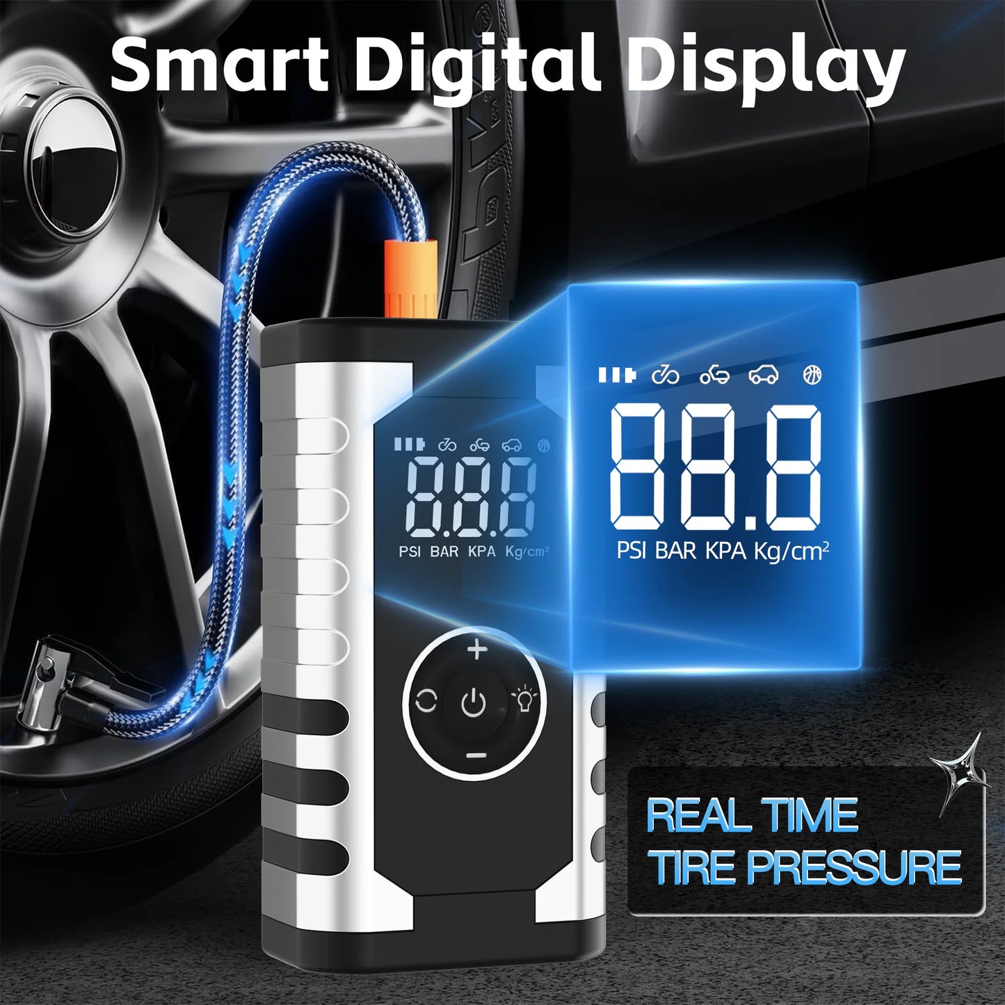 5-in-1 FHKJ 1500A Car Jump Starter Air Pump Compressor Power Bank Starting Device Portable Battery Boosters Roadside Emergency