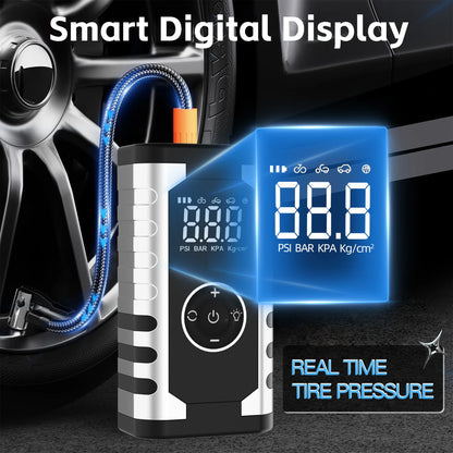 5-in-1 FHKJ 1500A Car Jump Starter Air Pump Compressor Power Bank Starting Device Portable Battery Boosters Roadside Emergency
