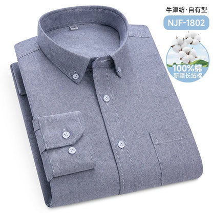 Classic Men's Long Sleeved Check Shirts 100% Oxford Cotton Casual Fashion Soft Plaid Stripe Solid Male Business Slim Fit Blouses