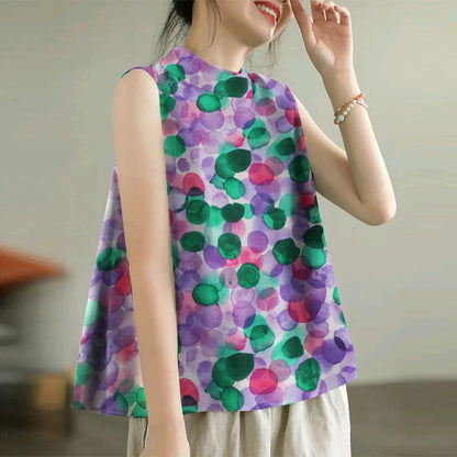 ZANZEA Women Dots Tank Tops 2024 Summer Sleeveless Camis Blouse Korean Fashion Round Neck Shirt Casual Loose Round Neck Tunics