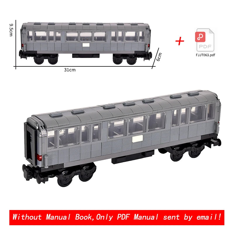 26cm Retro Double-Deck Passenger Train Car Building Blocks Model Green Gray Classic Train Display Toy for Hobbyists
