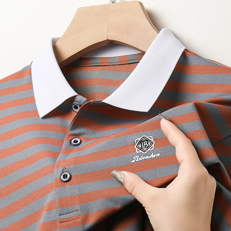 2024 Summer Men's Short Sleeved Classic Striped POLO Shirt Casual Fashion Comfortable Breathable Versatile Men's Top T-shirt