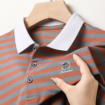 2024 Summer Men's Short Sleeved Classic Striped POLO Shirt Casual Fashion Comfortable Breathable Versatile Men's Top T-shirt