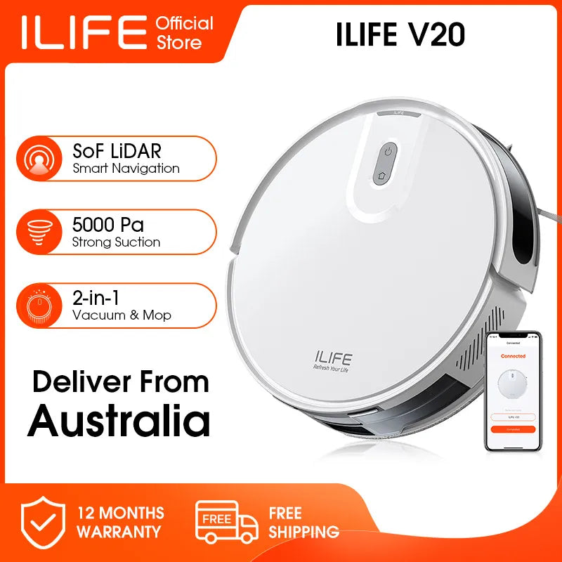 ILIFE V20 Robot Vacuum Cleaner, 5000Pa suction, SOF LiDAR Smart Navigation, APP Control, Customizable cleaning, Self charging