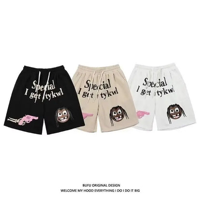 Summer Shorts Gun Element Print Women Man Knee Pants Harajuku female Loose High Waist Five Point Pants Cartoon y2k Man Shorts
