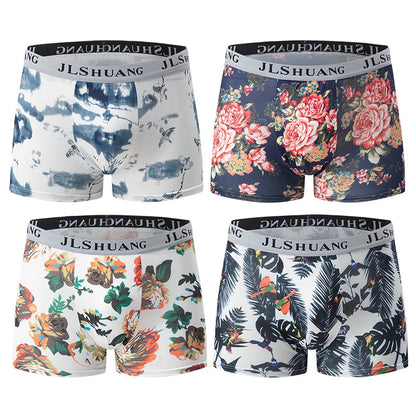 4 Pieces /10 Pieces Men's Black Gold Printed Boxer Underwear Comfortable And Versatile Plus Size Sexy Young Men's Casual Shorts