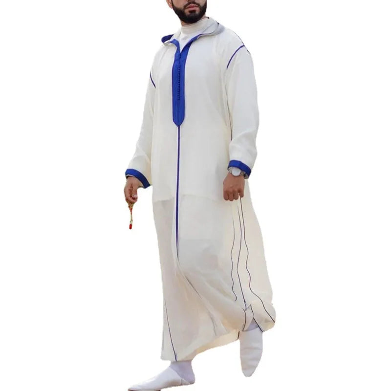 White Muslim Slim Fit Mens Thobe Robe Shirt