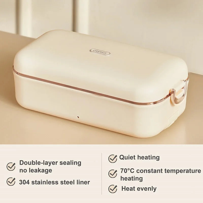 45W Electric Lunch Box 800ml Portable Food Heater 304 Stainless Steel Insulated Box Home/Office Hot Meal Bento Meal 800ml