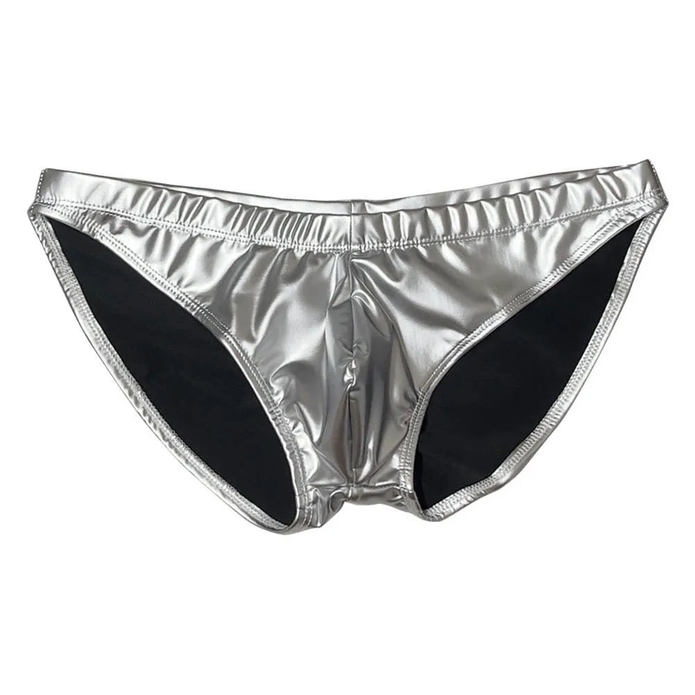 Underpants Men Swimming Briefs Faux Leather M-3XL Size Glossy Low Rise U Pouch Water Proof Swim Shorts Trunks