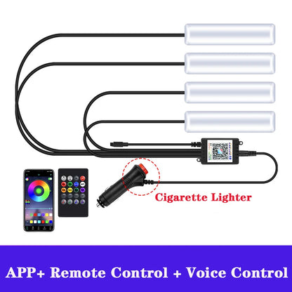 LED RGB Car Foot Ambient Light With USB Wireless Remote Voice Music APP Control Cigarette Lighter Car Footwell Lights