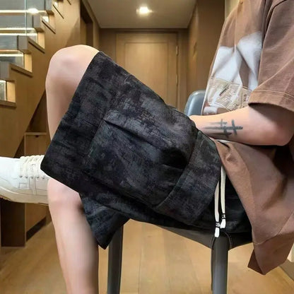 Casual Men's Cargo Shorts Breathable Summer Street Style Tie-Dye Oversized Pocket Shorts for Men