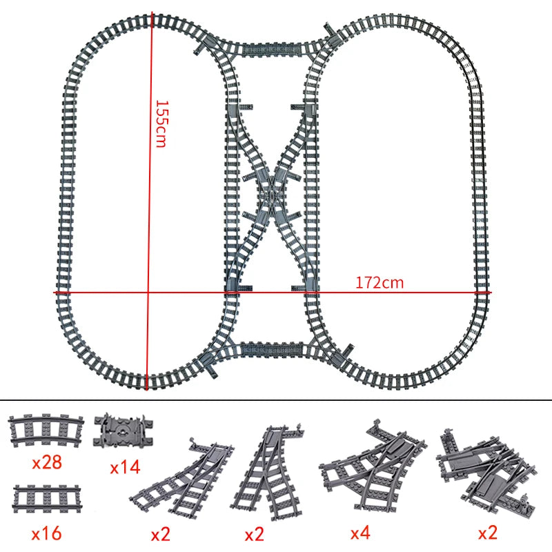 City Trains Flexible Tracks Forked Straight Curved Rails Switch Building Block Bricks High-Tech Creative Toys for kids gifts
