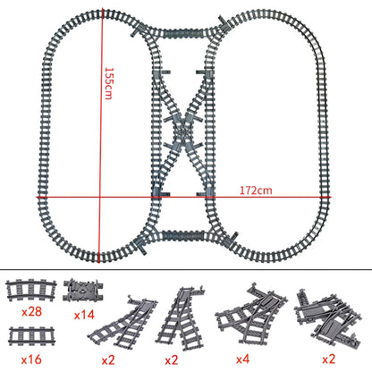 City Trains Flexible Tracks Forked Straight Curved Rails Switch Building Block Bricks High-Tech Creative Toys for kids gifts