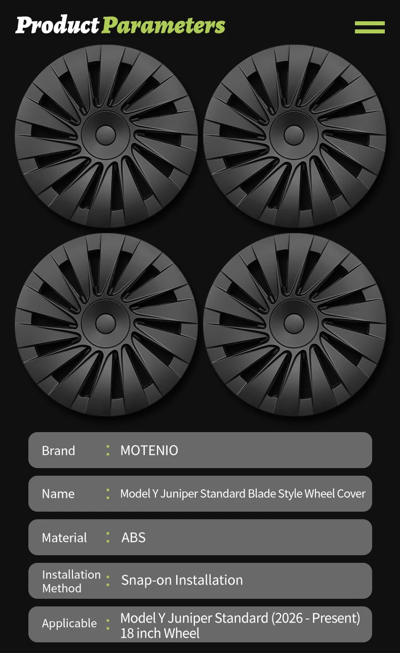 4PCS for Tesla Model Y 2026 Standard 18 Hub Caps, Full Rim Covers Replacement Wheel Cover Accessories for Standard Edition