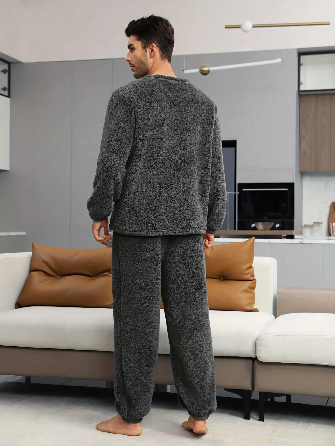 Men'S Flannel Pajamas Set Warm Loungewear Set Embroidery Eyelash Cozy Clothing Thickened Loungewear Soft Comfortable Home Wear