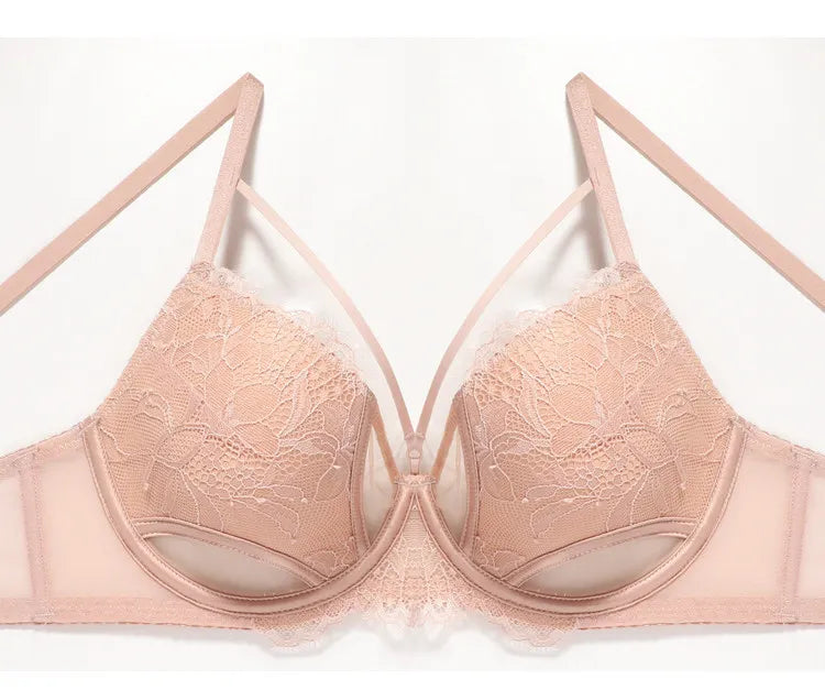 Hot Sale French Lace Bra Soft Underwire High Support Push Up Anti Sagging Sexy Nude Back Stylish Bra Size S-XL 32-38 Hot Search
