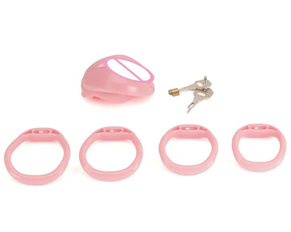 Soft Realistic Pussy Male Chastity Cage Lightweight Penis Bondage Gear Dick Cage with 4 Size Cock Rings CB Sex Toys for Man Gay