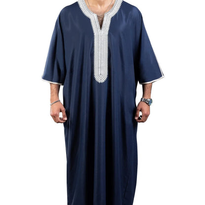 2026 New Model Men's Clothing With Embroidered Mid-sleeves And Side Pockets Robe Abaya Ramadan Dubai Luxury Islam Elegant