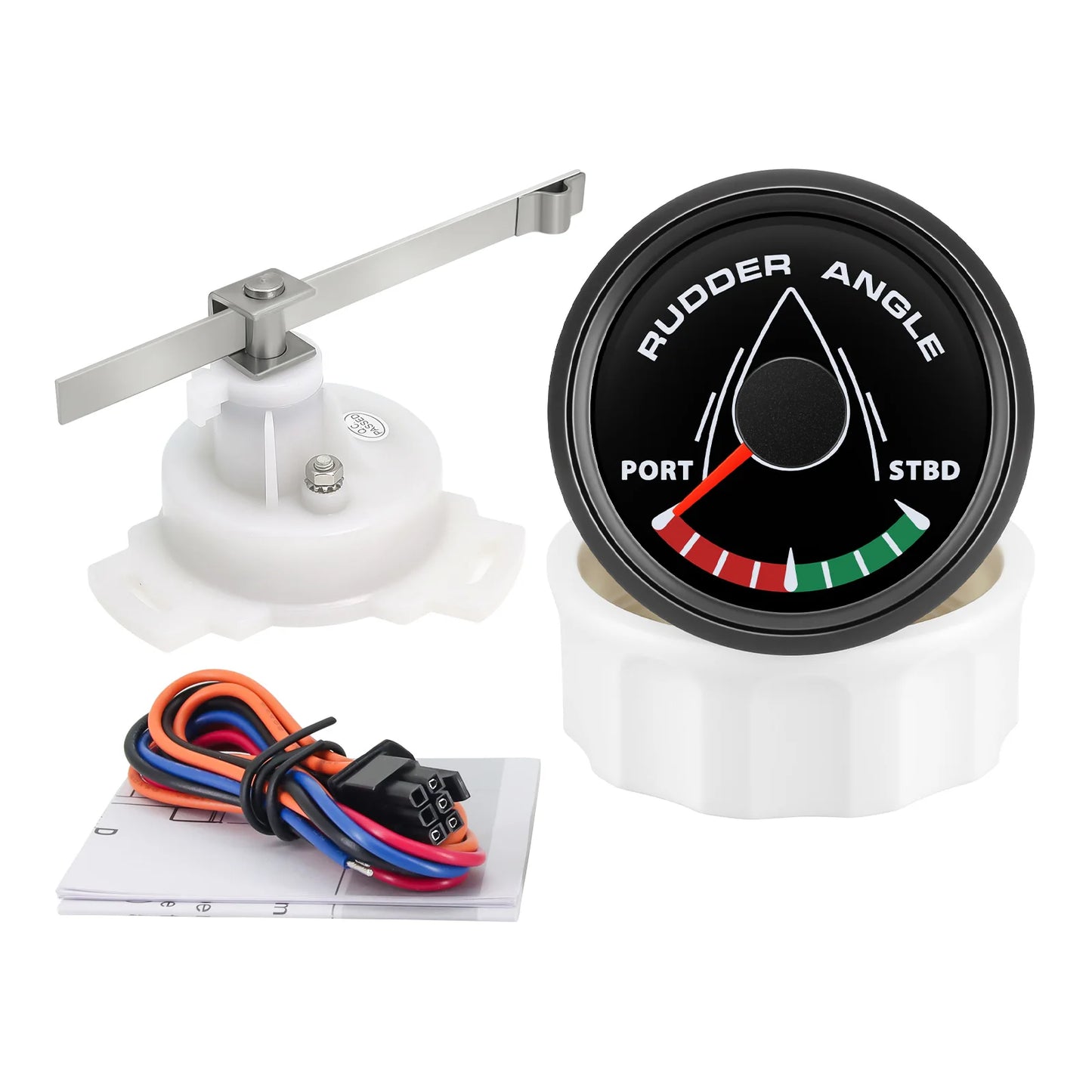 52MM Rudder Angle Indicator with 8 colors backlight Waterproof Rudder Position Gauge with Sensor 0-190ohm for Boat Yacht Marine