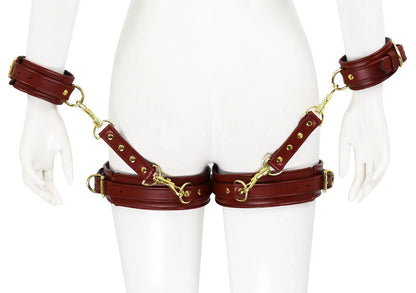 BDSM PU Leather Waist To Wrist Restraint Harness Set Adjustable Bondage Belt with Cuffs Slave Role Play Adult Sex Toy for Women