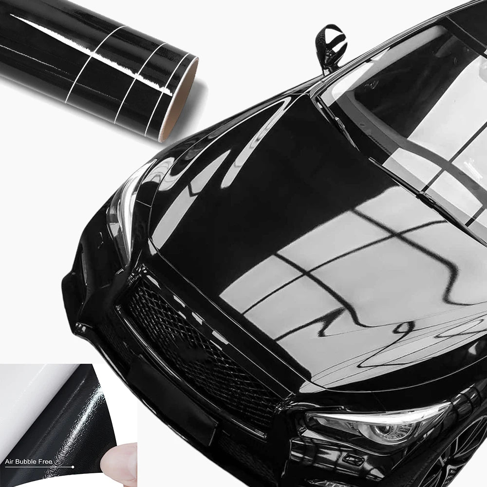 Glossy Black Vinyl Wrap Film Car Wrapping Decal Roll Bubble Free Air Release Vehicle Motocycle Sticker DIY Adhesive Accessories