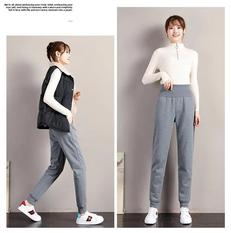 plus Size Fleece Lined Thickened Lamb Velvet Casual Slim Fit Pants Winter New Loose Warm Slimming Straight Leg Sweatpants